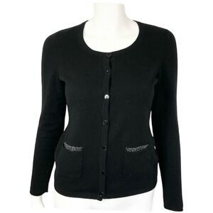 Sutton Cashmere Women's Black Button Front Embellished Cardigan Sweater Size S